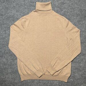 Women's L Fine 100% Merino Wool Turtleneck Sweater Beige